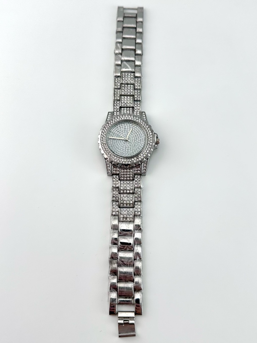 Silver Iced Out Rhinestone Bling Statement Watch
